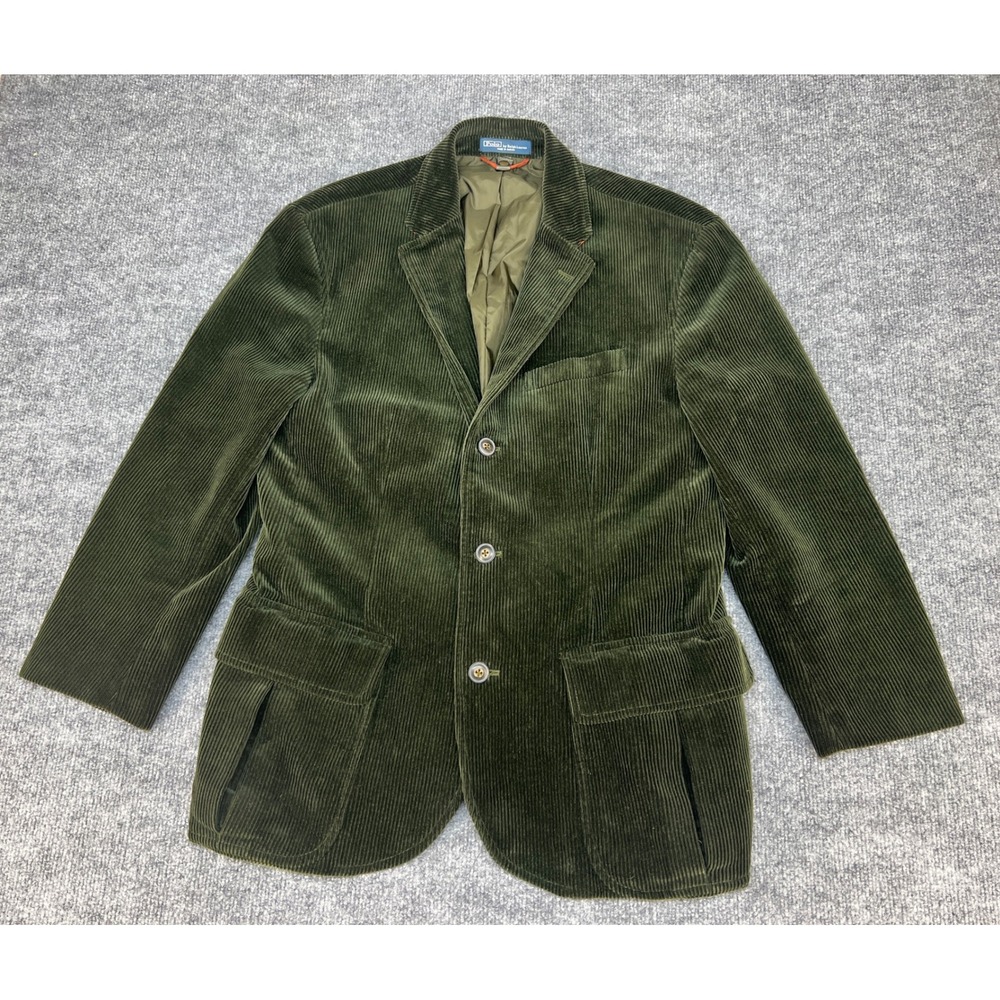 Polo Ralph Lauren Corduroy Blazer Mens 40R Green Good Wide Wale Sport Coat